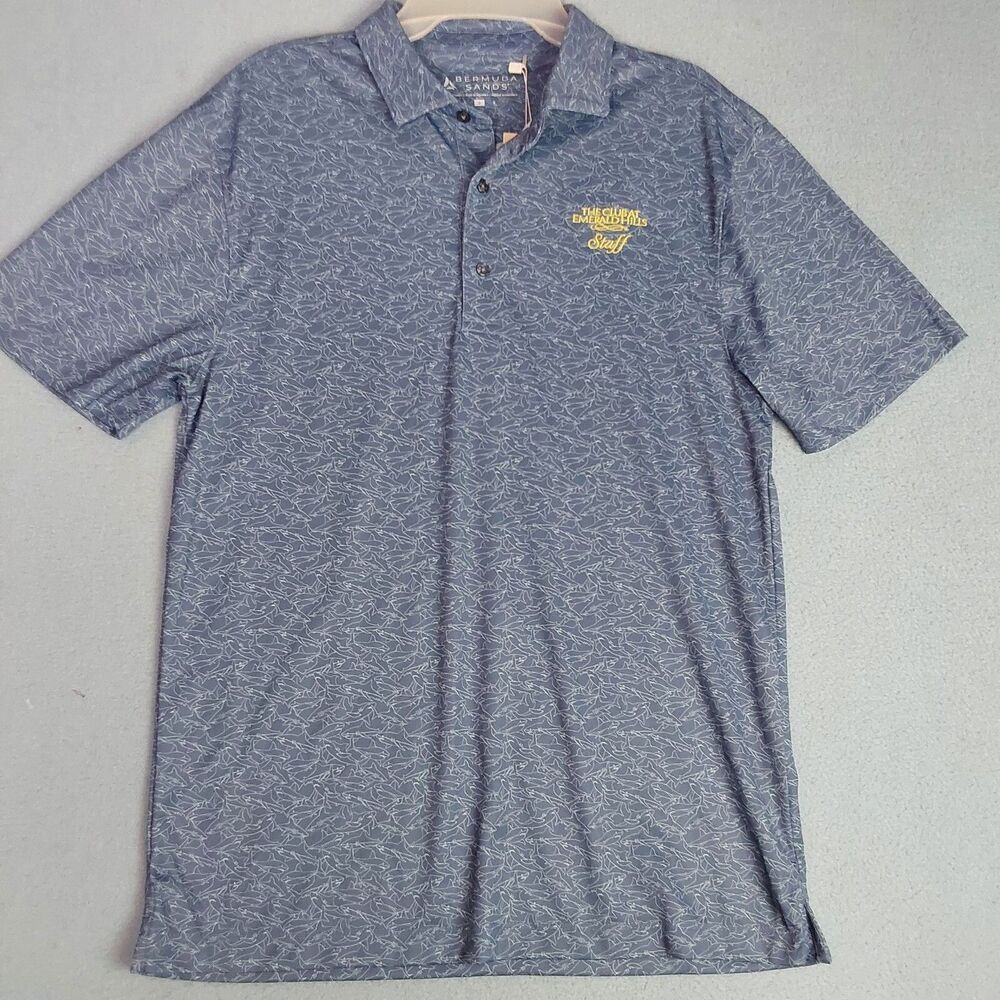 Bermuda Sands Staff Polo Shirt Men's Small - Blue Shark Print Golf Casual
